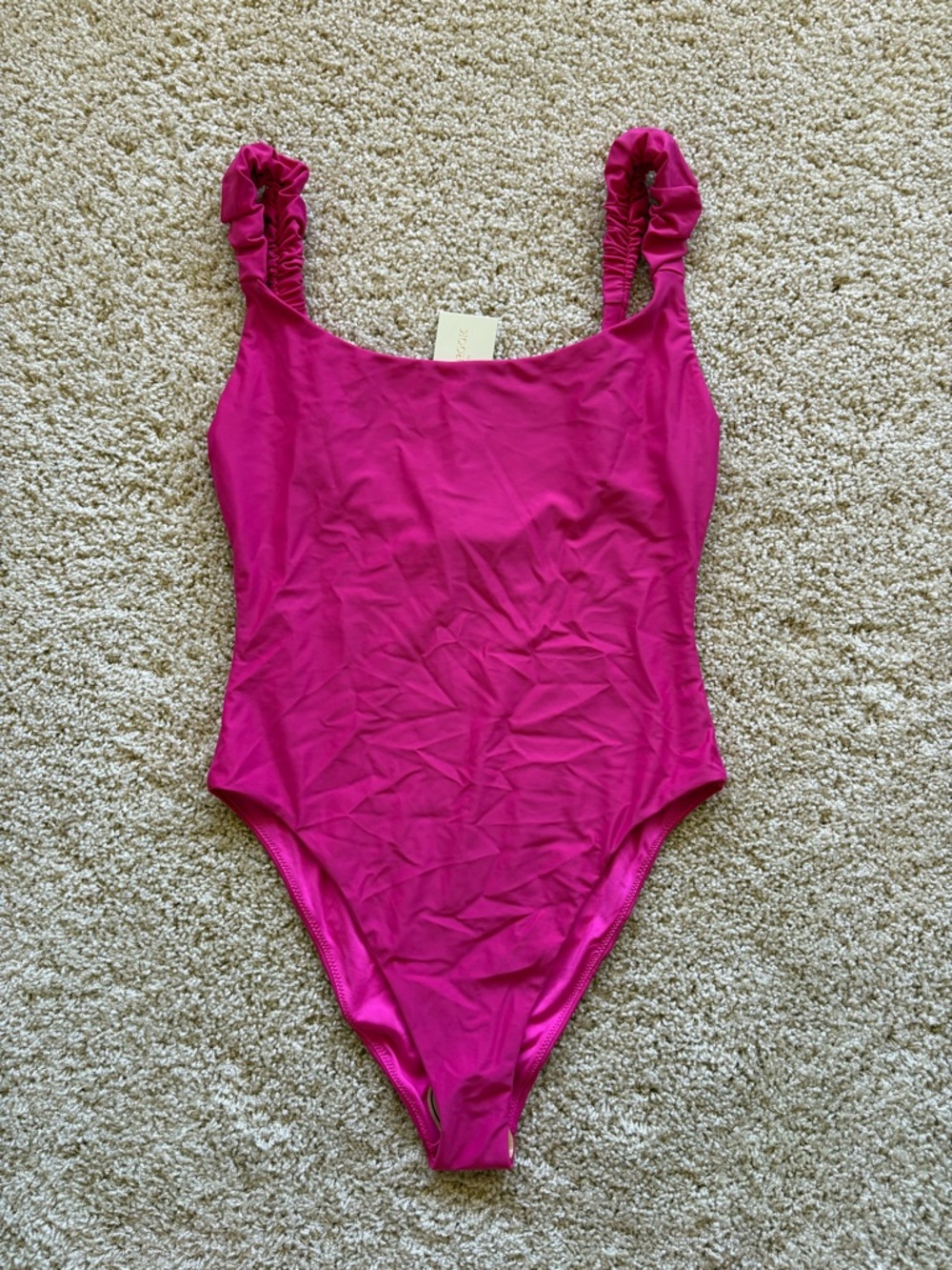 Ramy Brook Rachel One Piece‎ Swimsuit Pink Ruched Strap Scoop Neck Womens Large